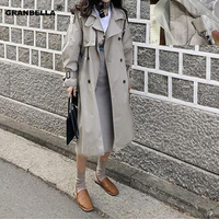 Promocyjne 2022 kobiet podwójne piersi 100% bawełna długi płaszcz styl wojskowy elegancki płaszcz wiatrówka Manteau Femme 2